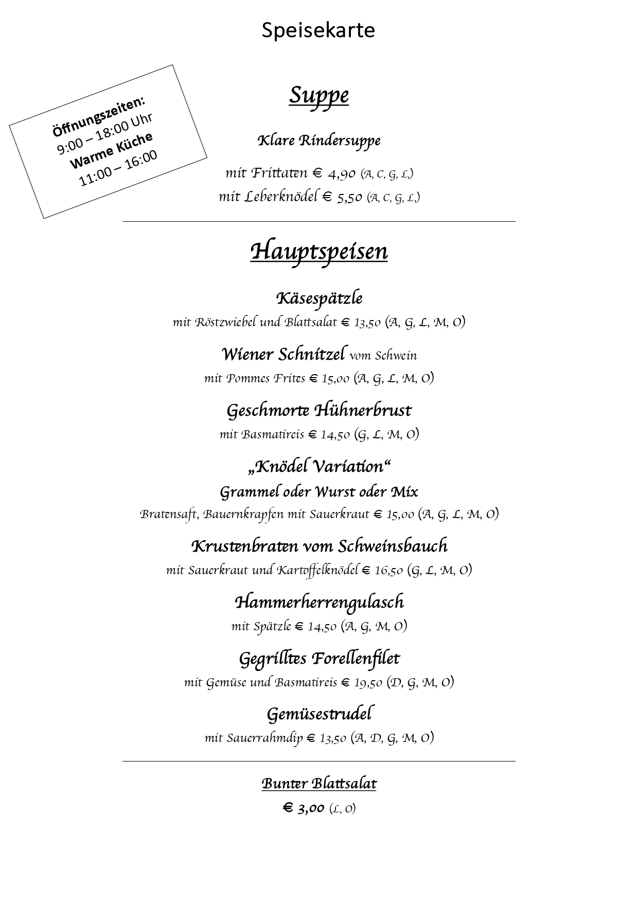 Speisekarte